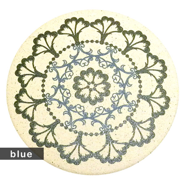 おしゃれ（オシャレ・お洒落）な珪藻土コースター 北欧風 美しい 線美 ロマネスク Romanesque シリーズ ブルー