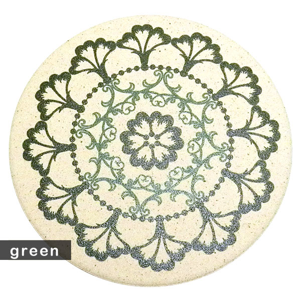 おしゃれ（オシャレ・お洒落）な珪藻土コースター 北欧風 美しい 線美 ロマネスク Romanesque  シリーズ グリーン
