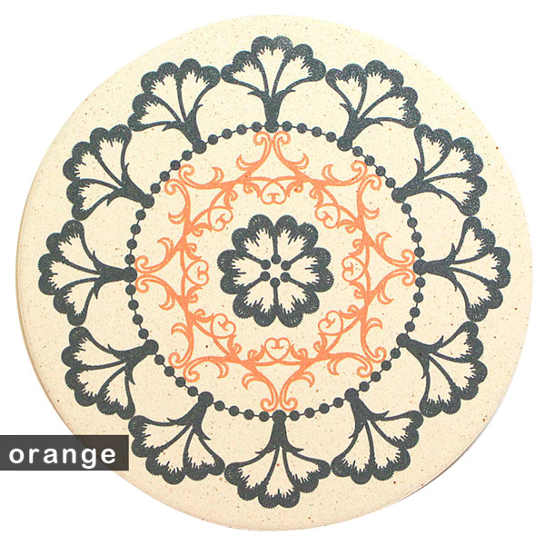 おしゃれ（オシャレ・お洒落）な珪藻土コースター 北欧風 美しい 線美 ロマネスク Romanesque シリーズ オレンジ